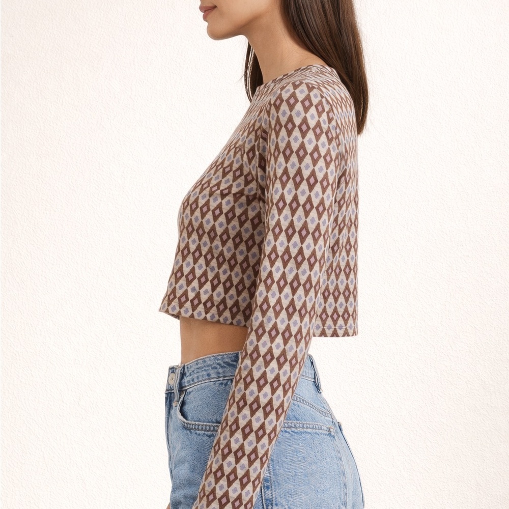 Primark Brown and Cream Diamond Crop Top